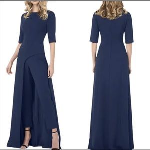 Kay Unger New Davina Walk Through Jumpsuit Maxi Dress Navy Blue Women’s Size 12